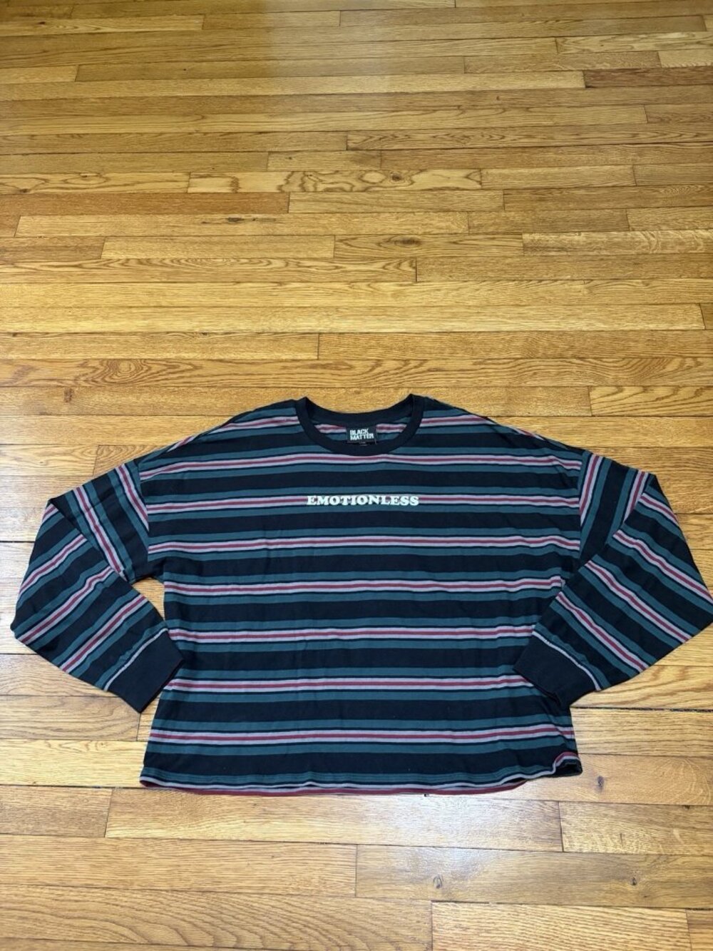 Hot Topic Black Matter Emotionless Shirt Women's Size XL Long Sleeve Striped NWT